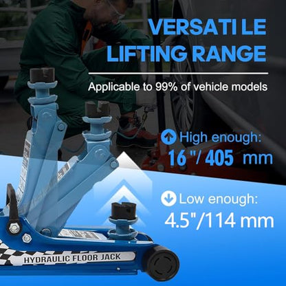 2.5 Ton Floor Jack Low Profile, Heavy-Duty Steel Racing with Single Piston Lift Pump, Lifting Range 3.35"-14.96" （Blue）