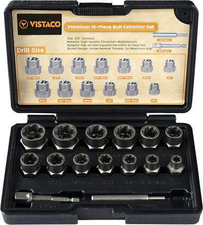 Bolt Extractor Kit, 15 Piece Easy Out Lug Nut Remover Set | Includes 3/8" Adapter • Heavy-Duty CR-MO Steel • Removes Rounded, Rusted, Frozen & Damaged Bolts, Nuts & Screws - color: 15 Pc Bolt Extractor