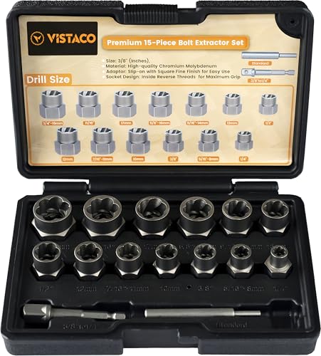 Bolt Extractor Kit, 15 Piece Easy Out Lug Nut Remover Set | Includes 3/8" Adapter • Heavy-Duty CR-MO Steel • Removes Rounded, Rusted, Frozen & Damaged Bolts, Nuts & Screws - color: 15 Pc Bolt Extractor