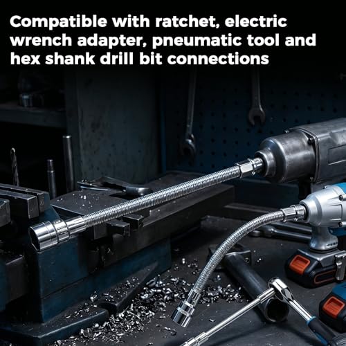 3pcs Flexible Shaft Socket Extension Extender Set, 1/4" 3/8" 1/2" Drive Bendable High Torque Chrome Vanadium Iron Extension Connecting Rods for Impact Wrench Automotive Repair & Tight Spaces Access - color: Silvery