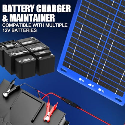 OYMSAE 12V 7.5W Solar Trickle Charger & Maintainer - Waterproof Battery Charger with Smart Controller for Car Boat RV Truck Marine - Includes Cigarette Plug & Alligator Clips - size: 7.5W