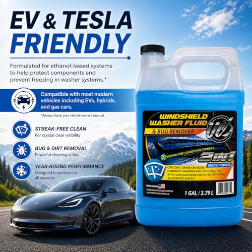 UCS 2-in-1 Windshield Washer Fluid 2-Pack (1 Gallon Each, 256 fl oz Total) – Ready to Use, Streak-Free Formula, All-Weather Cleaning, Removes Bugs, Dirt & Road Grime – Premium Windshield Cleaner - color: Blue, size: 128 Fl Oz (Pack of 2)