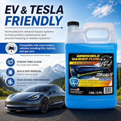 UCS 2-in-1 Windshield Washer Fluid 2-Pack (1 Gallon Each, 256 fl oz Total) – Ready to Use, Streak-Free Formula, All-Weather Cleaning, Removes Bugs, Dirt & Road Grime – Premium Windshield Cleaner - color: Blue, size: 128 Fl Oz (Pack of 2)