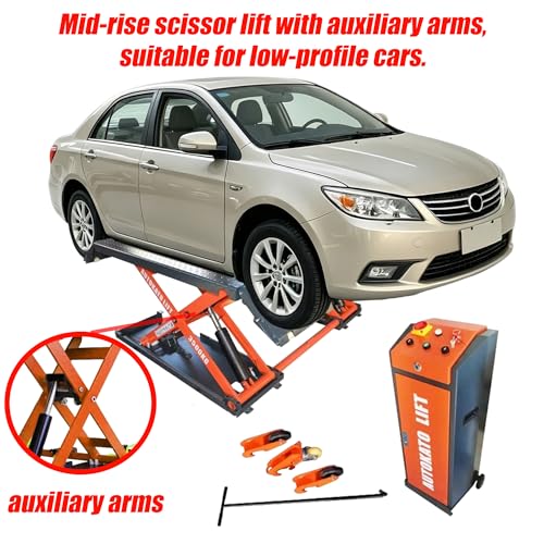 AK-X85110V Portable Car Lift Mid Rise Scissor Lift Electric Release with 8000Lbs Lifting Capacity 40" Max Lift Height for Hydraulic Vehicle Lift, Auto Lift for Low-Profile Cars, SUVs, Trucks