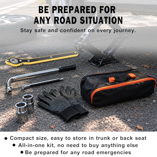 Car Jack,Car Jack and Stand Kit,Portable 2 Ton Scissor Jacks,Universal Emergency Kit with Lug Wrench, Portable Tire Changing Kit for Car, Truck, SUV (Black)