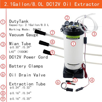 12V DC Current Oil Changer 6L Oil Pump: for car Engine Oil, Transmission Oil, coolant, Brake Oil, Easy to Operate, can Pump Oil Through The Dipstick Tube (8L) - size: 8L