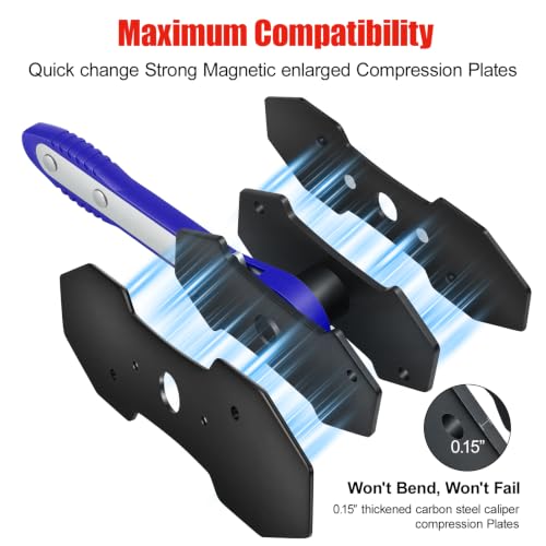 Brake Caliper Compression Tool, 360° Ratcheting Brake Pad Spreader (Blue) | with 2 Strong Magnetic Plates & 4 caliper hangers, Fit for Front disc brake caliper of Cars, Trucks, and SUVs - color: Blue