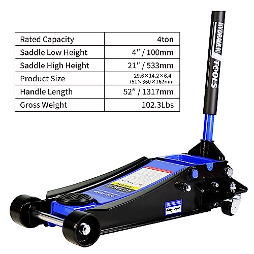 4 Ton Low Profile Floor Jack Hydraulic Jack Heavy Duty Steel Floor Jack with Dual Piston Quick Lift Pump 4 Ton (8000 lb) Capacity Lift Range 4.0"-21.0" Blue - color: Blue 4.0T Dual Pump 4.0"-21.0"