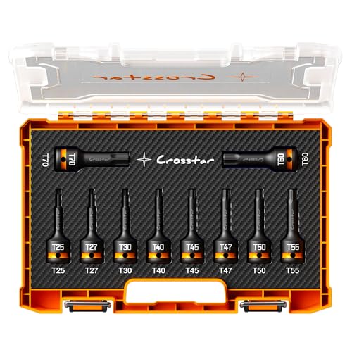 Crosstar 10-Piece Impact Torx Bit Socket Set(T25~T70), 1/2" Drive Cr-Mo Steel, Long High Impact Star Sockets for Automotive & Heavy-Duty Use, Professional Mechanic Tools with Transparent Case - size: T25-T70 (Long)