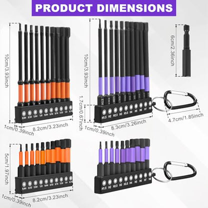40Pcs Allen Wrench Drill Bits Set,Metric & SAE Hex Key Impact Driver Bits,S2 Steel Magnetic 1/4" Hex Shank with Extension Bar,Long Reach Screwdriver Bits Set for Power Tools Includes 2" & 4"Lengths - color: Purple+orange