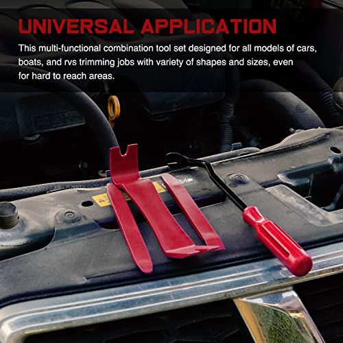 Nilight 5PCS Auto Trim Removal Tool Set for Car Audio Dash Panel Window Molding Fastener Remover Tool Kit - color: Red, size: 5Pcs
