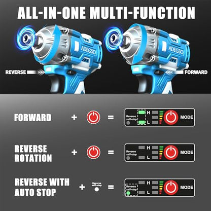 Cordless Impact Wrench, 1/2 Inch Brushless Impact Gun, 3-Speed High Torque Impact Driver with 2×4.0Ah Batteries & Fast Charger for Car Tire Removal, Automotive Repair & DIY