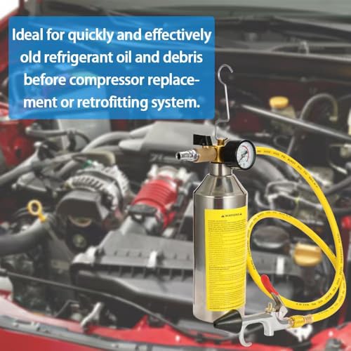 AC Flush Kit, AC Flush Tool with Thickened Stainless Steel Tank, Car & Home AC Flush Bottle Set for R134A R12 R22 R404 R410A Systems