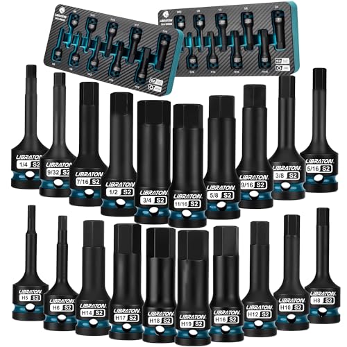 LIBRATON Impact Hex Bit Socket Set, 1/2" Dr, S2 Steel, Metric & SAE 20PCS (H5-H19 & 1/4"-3/4") High Torque Sockets for Professional Mechanics & Automotive Repair (XPE Storage Cases) - style: Metric & SAE