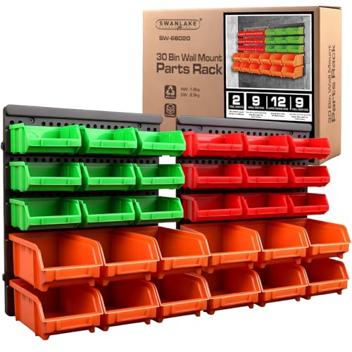 30-Bin Wall-Mounted Storage Bins, Heavy-Duty Garage Tool Organizer for Screws, Nuts, Bolts, Nails, Small Hardware Parts - Easy Installation and Customizable - color: 30-Piece Multi-Color