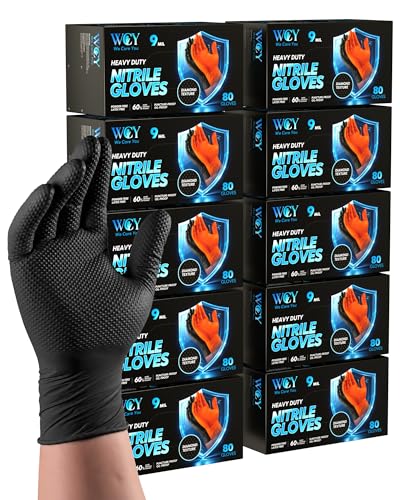 wcy 9 Mil Heavy Duty Mechanic Disposable Nitrile Gloves,Black, 800 Ct, XL | Diamond Grip,Disposable Latex Free Chemical Resistant Rubber Gloves for Industrial,Auto Repair,Workshops,Janitorial Tasks - color: Black-800, size: X-Large