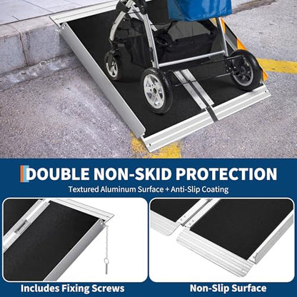 Portable Wheelchair Ramp Heavy Duty Aluminum Folding Ramp w/Non-Slip Surface, 600Lb Capacity, Threshold for Home Steps, Scooter for Car, Doorways, Curbs & Stairs (Foldable, Lightweight, Safety Lock) - size: 4 ft