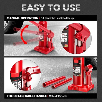 Auto Dynasty 3 Ton Hydraulic Bottle Jack, Automotive Welded Bottle Jack for Car, Pickup Truck, RV, Auto Repair, 8" to 14.5" Lifting Range (Red) - color: Red, size: 3 Ton