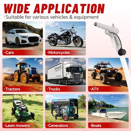 Portable Fuel Transfer Pump with Auto-Stop, 51" Extra Long Hose, 3.2 Gallon per Min, 4 Can Adapters and Leak protection, Automatic Powered Gas Pump for Oil, Diesel and Gasoline