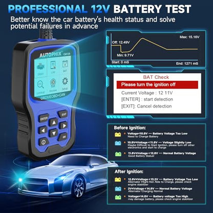 AUTOPHIX OM129P OBD2 Scanner with 12V Battery Test & Live Data | Check engine code reader with I/M readiness, O2/EVAP tests, DTC lookup and lifetime software updates included. - color: OM129-OBD2