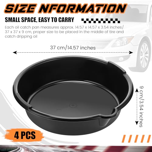 Gisafai 4 Pcs 2 Gallon/ 8 L Round Oil Drain Pan Motor Oil Drip Catcher Pan Reusable Plastic Oil Catch Pan for Wheels Truck and Trailer Wheel, Black
