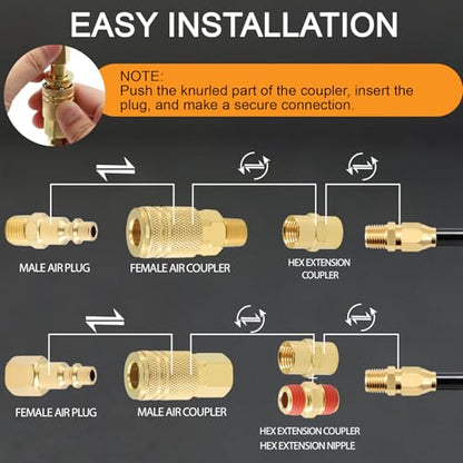 48Pcs 1/4" Quick Connect Air Hose Fittings, 1/4" NPT Air Compressor Fittings Kit with Swivel, Brass-Plated Pneumatic Tool Couplers and Plugs Set for Pneumatic Tools - size: 48 Pieces
