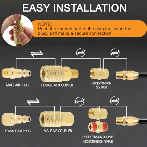 54Pcs 1/4" Quick Connect Air Hose Fittings,1/4" NPT Air Compressor Tool Fittings with Swivel Air Fittings - size: 54 Pieces