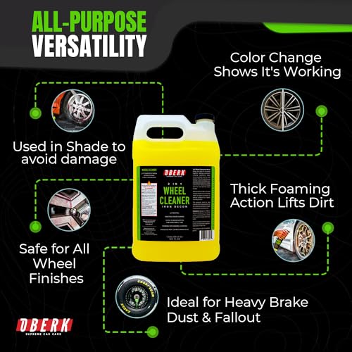Oberk 2-in-1 Wheel Cleaner & Iron Remover – pH Neutral Iron Decon Spray for Car Detailing – Safe on Painted, Chrome, Aluminum, Powder-Coated Wheels (2 in1 Wheel Cleaner Gallon - 128oz) - size: 2 in1 Wheel Cleaner Gallon - 128oz