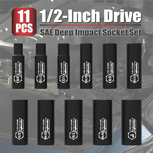 EPAuto 1/2-Inch Drive SAE Deep Impact Socket Set, Cr-V, 6 Points, 11 Sockets - style: SAE - Deep Impact