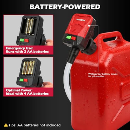 Automatic Fuel Transfer Pump with Auto-Stop Sensor(3.2 GPM), Battery Operated Gas Can Pump with 3 Can Adapters, Extra Long Hose, Portable Fuel Pump for Oil, Diesel, Gasoline (Batteries Not Included) - style: New Version