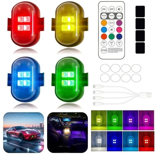 4PCS Upgraded 4LEDs Wireless LED Strobe Lights with Remote Control, High Brightness 8 Colors Type-C Rechargeable Led Lights IP65 Waterproof Anti-Collision Warning Lights for Car Motorcycle Bike Drone - size: 4PCS (Upgraded 4LEDs)