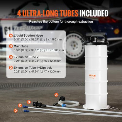 VEVOR 6.5L Manual Fluid Extractor Pump, Oil Changer Vacuum Fluid Extractor, Oil Extractor Change Pump for Automotive, Oil Change & Fluid Change Tool with Dipstick and Suction Hose (6.5L) - style: 6.5L Manual