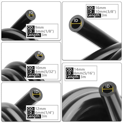 Vacuum Hose Automotive 10 FT 5PCS, 1/8" 5/32" 1/4" 5/16" 3/8" ID High Performance 130PSI, Vacuum Lines Automotive, Silicone Tubing Hose - size: 1/8" 5/32" 1/4" 5/16" 3/8" -10FT