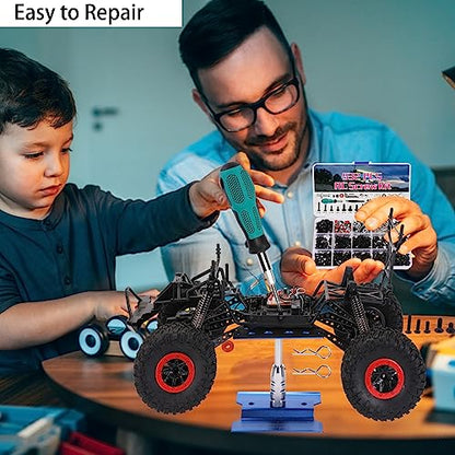 RC Car Repair Work Stand 532 PCS RC Repair Tool Screws Set Kit 360 Degree Rotation RC Repair Station Screwdrivers Screws Pallet Kit for 1/8 1/10 1/12 1/16 1/18 RC Crawler Truck Buggy Tool Set - color: Black