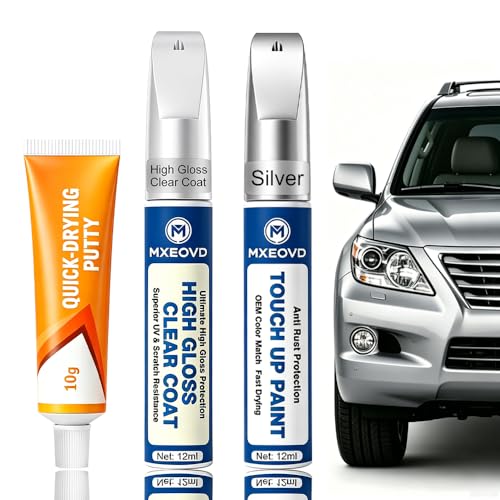 Silver for Car Touch Up Paint Kit, All-in-One Car Paint Scratch Repair Kit with Fast Dry Putty and Glossy Clear Coat,Easy At-Home Car Scratch Restoration - color: Silver, size: Universal