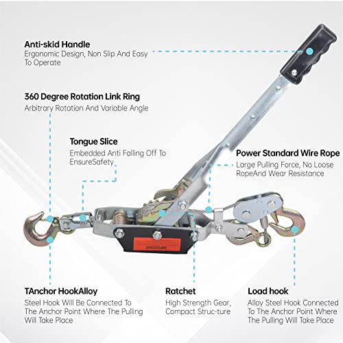5 Ton Dual Gear Power Puller, 3 Hook Steel Cable Dual Gear Power Ratchet Come Along Puller Tool with Cable Automotive Hoist Hand Winch Cable Puller Stretcher Lift 11,000 Lbs - size: 5-Ton