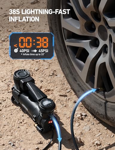AstroAI T4 Truck Tire Inflator Portable Air Compressor, 120PSI Heavy Duty 12V Air Compressor with Digital Gauge & Auto Shut Off, Fast Inflation Air Pump for Trucks, Pickups, SUVs, RVs | Alligator Clips, LED Light - style: Digital Screen