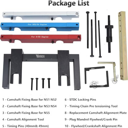 Master Engine Timing Vanos Camshaft Alignment Locking Tool Kit | Compatible with BMW 2.5L 3.0L N51 N52 N53 N54 N55 S55 Engines, Crankshaft Flywheel Alignment Tool Kit - color: Blue-New
