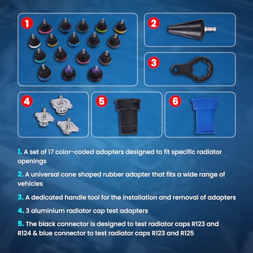 MOCA 28pc Motor Tech Coolant Pressure Tester & Vacuum Refill Kit, Complete automotive coolant system maintenance set includes vacuum pump and refill accessories for efficient vehicle coolant servicing - size: 28 PCS