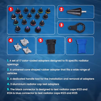 MOCA 28pc Motor Tech Coolant Pressure Tester & Vacuum Refill Kit, Complete automotive coolant system maintenance set includes vacuum pump and refill accessories for efficient vehicle coolant servicing - size: 28 PCS