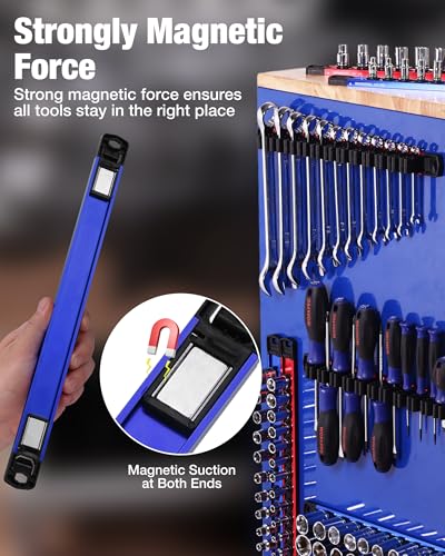 WORKPRO 8-Piece Magnetic Socket and Screwdriver Organizer Set | 6-Piece 1/4", 3/8" & 1/2" Drive Metric & SAE Socket Rails, 2-Piece Screwdriver and Wrench Holders - size: 6pc Socket Rail & 2pc Screwdriver Rail