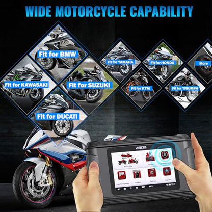 ANCEL MT500 Plus Motorcycle Scanner, Full-System OBD2 Diagnostic Tool with Quick Service Resets & Advanced Programming, Fits for BMW, Honda, Yamaha, Ducati, KTM, Kawasaki, Suzuki, Triumph