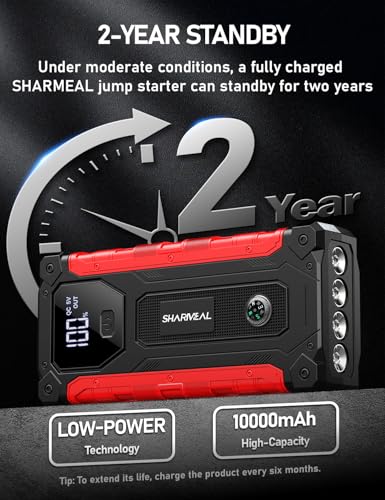 Sharmeal Car Jump Starter 7000A, Jump Starter Battery Pack with PD 30W Quick Charger, 12V Portable Jump Box (for All Gas and 12.0L Diesel) with 4 LED Light - color: 7000A +PD30W Fast Charging(Enhanced Version 2026)