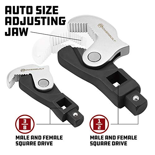 Powerbuilt 2 Piece Spring-Loaded Crowfoot Wrench Set, Adjustable, Auto Size, Universal, Self-Adjusting, Power Grip , Rapid Wrench- 240274 - style: 2 Piece