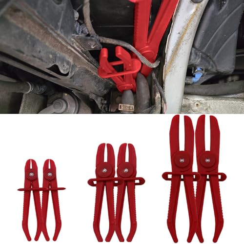 Hose Clamp Pliers, Plastic Hose Pinching Off Pliers for Automotive Radiator, Brake, Gas, Coolant Hoses and Fuel Lines, 6 Pack 3 Size Line Pinch Clamps Set (Red) - color: Red