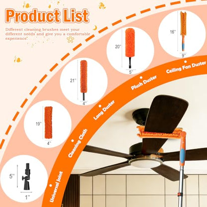 LAANPOLE 26FT Reach Ceiling Fan Cleaner Duster, Fan Blade Cleaner Kit with 5-20FT Extension Pole, Microfiber Duster & Replaceable Cleaning Cloth for Blades, Ceiling, Furniture - size: 20FT