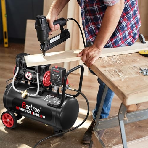 8 Gallon Ultra Quiet Air Compressor with Two Quick Couplers, 1.5HP MAX 115PSI Oil-Free Air Compressor Steel Tanks, 70dB Air Compressor with Wheels for Spray Painting, Auto Repair, Woodwork Nailing - size: 8G