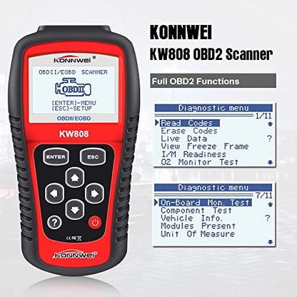 KONNWEI KW808 Auto OBDII Code Reader 2.8"Large Screen OBD2 Scanner with Full Diagnostic Scan Tool Functions Check Car Engine Light Fault Code Analyzer for All 1996 and Newer Cars with OBD II Protocol