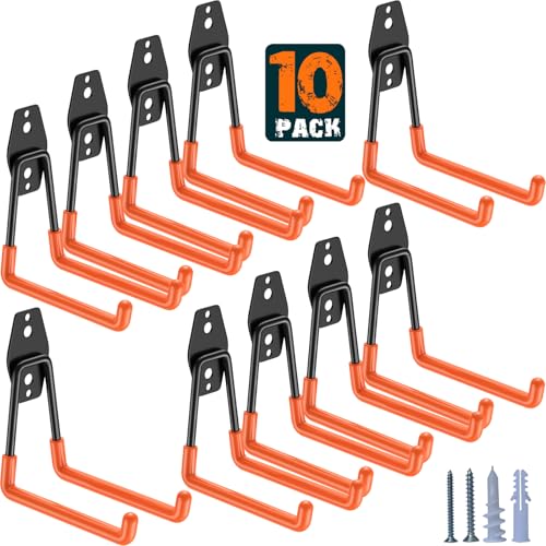 HUPBIPY Garage Hooks Heavy Duty 10 Pack, Wall Mount Ladder Hooks | 5.1in U Shaped Hanger, Storage Organizer With a non-slip coating For Hanging Bicycles, Garden Tools Hoses and Ropes (Orange) - color: Orange 10Pack