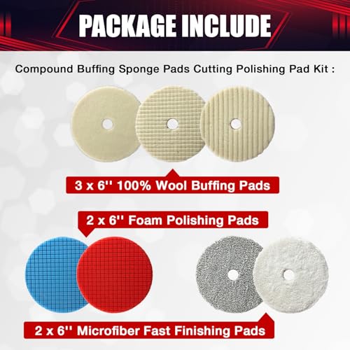 7PCS Buffing Polishing Pads, Compound Buffing Sponge Pads Cutting Polishing Pad Kit for Car Buffer Polisher Compounding, Polishing and Waxing(6.5” Face for 6” 150mm Backing Plate) - size: 7PSC